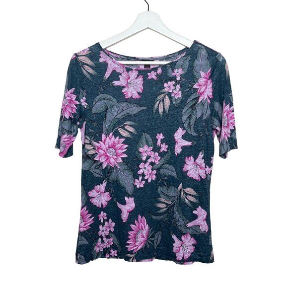 Ann Taylor Green Linen Floral Blouse Small Garden Casual Work Spring Summe - Picture 1 of 13